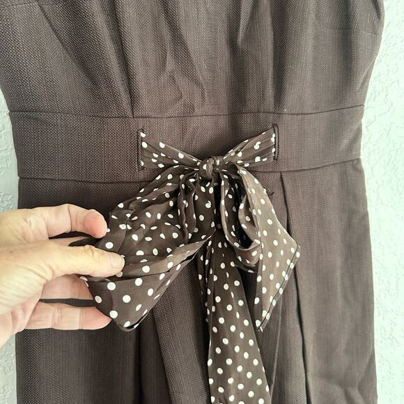 Vintage Talbots Silk Brown Dress Polka Dot Bow Preppy Fall Derby Party Twee Prep - Picture 4 of 6